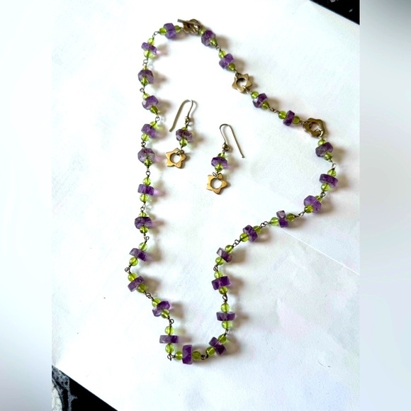 ✨Exquisite Sterling Silver Carlo Biagi Purple and Green Necklace and Earring Set - Picture 2 of 16